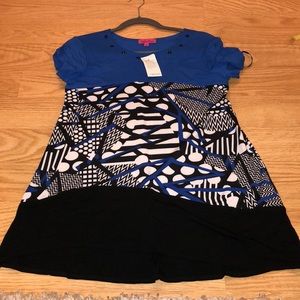 Black and blue short sleeve blouse